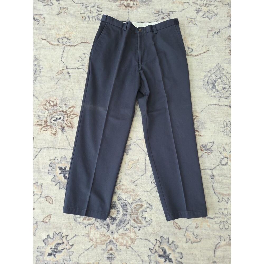 #306 Haggar Pants Men 34x29 Blue Chino Casual Zip Fly 100% Cotton